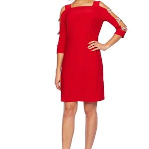 NWT MSK Cocktail Dress Rhinestone Sleeves Red